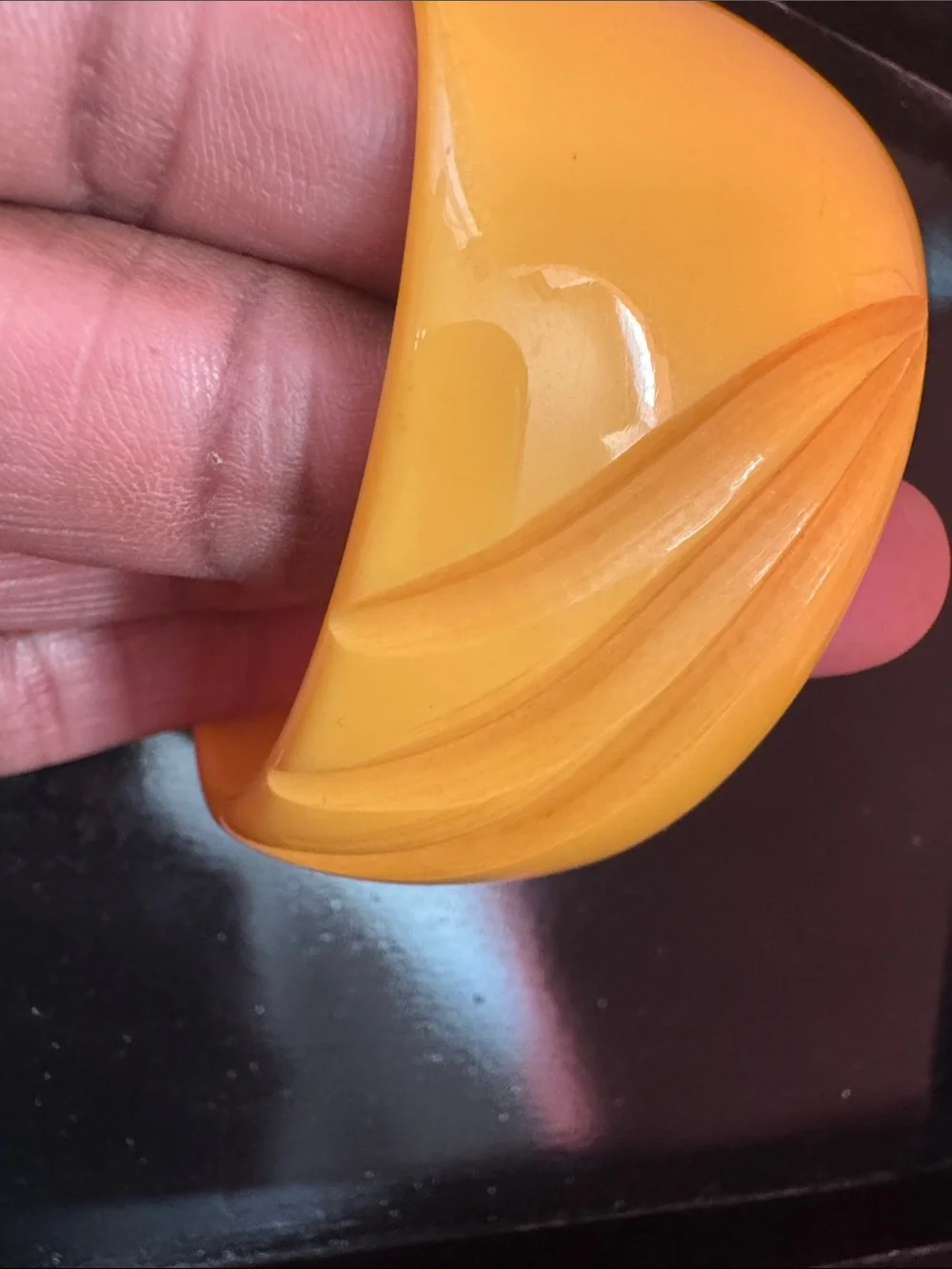 Yellow Carved Bakelite Cuff Bracelet